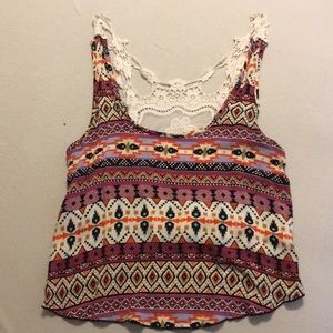 Purple printed cropped tank top